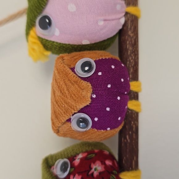 Wall Decorating Colorful Fabric Handmade 4 Owls Family Branch Wall Hanging 8"×7" - Picture 4 of 10